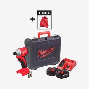 Шуруповерт ударный аккумуляторный бесщёточный MILWAUKEE (190 Нм) M18 BLIDRCMC-402C + жилетка 4933499457 фото