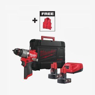 Дрель-шуруповерт с ударом аккумуляторная MILWAUKEE, M12 FPD2-602X (+зар.пр., 2 ак.Х 6Ач, HDкейс) + жилетка 4933499463 фото