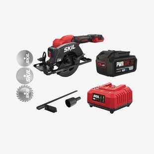 Пила циркулярна акумуляторна безщіткова, SKIL 3540 CA Compact + акумулятор 5 Ah + зарядний пристрій SW1E3540CA+BR1E3105AA+CR1E3122AA 11071600203 промо-комплект SW1E3540CA+BR1E3105AA+CR1E3122AA фото